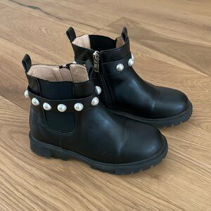 Faux Pearl Black Boots